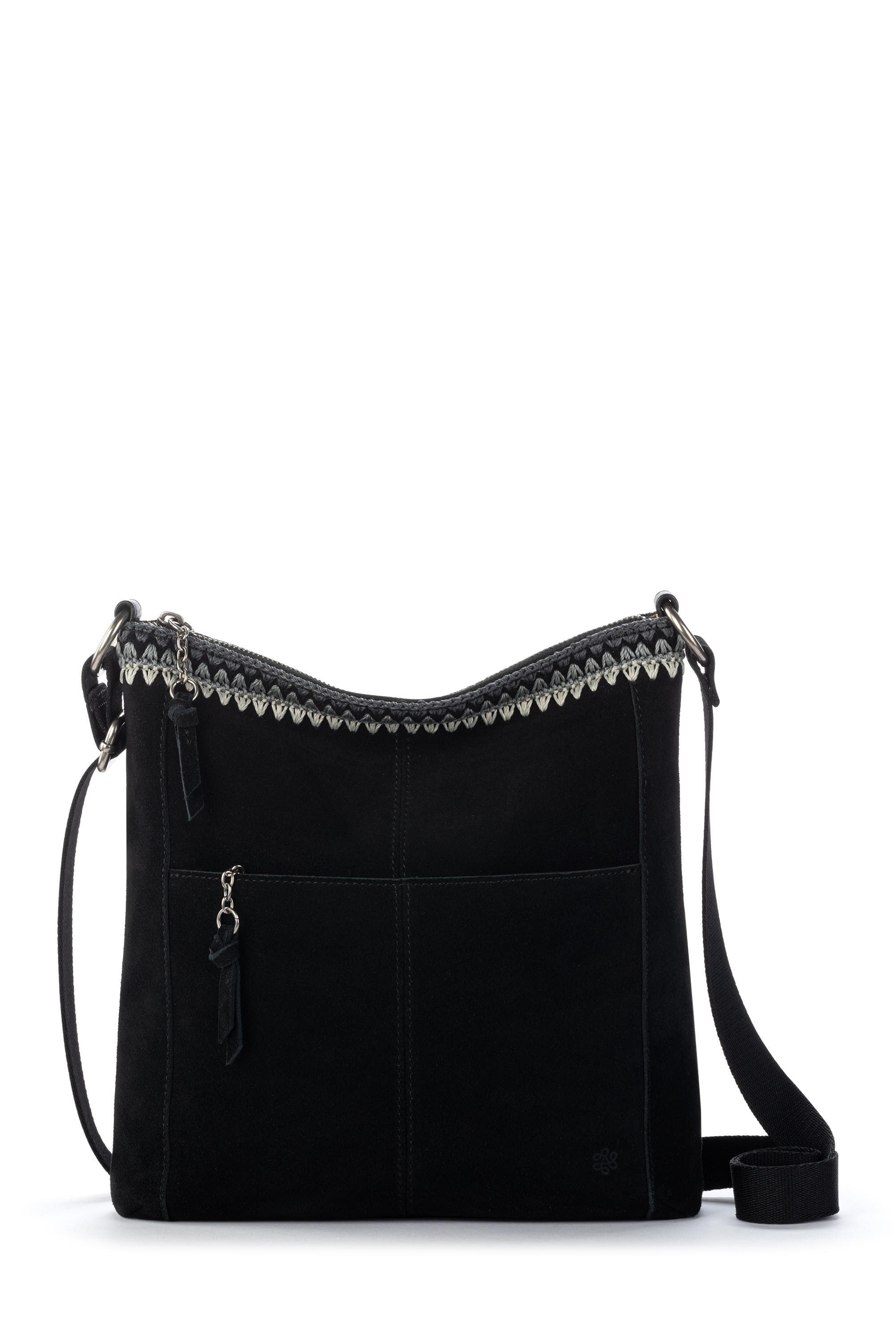 The Sak Lucia Crossbody Leather Bag, Main, color, Black Suede Blanket Stitch