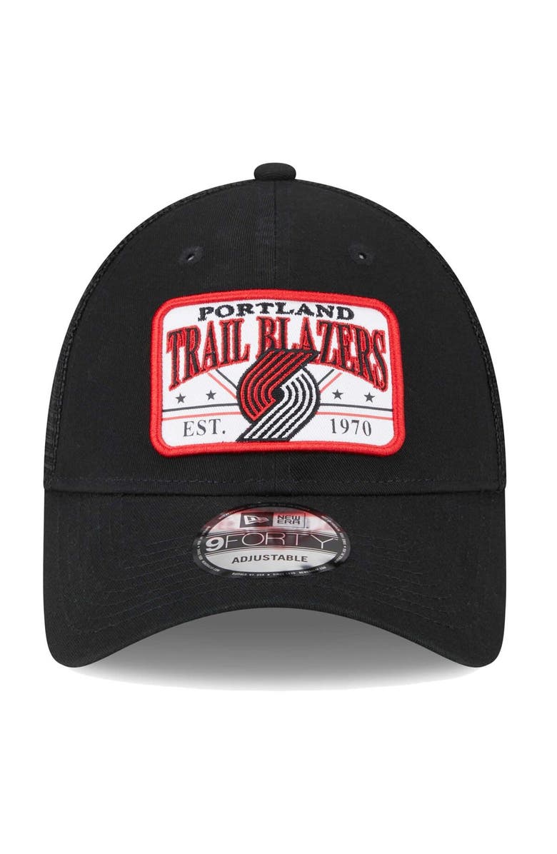 New Era Men's New Era Black Portland Trail Blazers Plate Oversized Patch Trucker 9FORTY Adjustable Hat, Alternate, color,