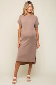 PinkBlush Ribbed Short Sleeve Midi Dress