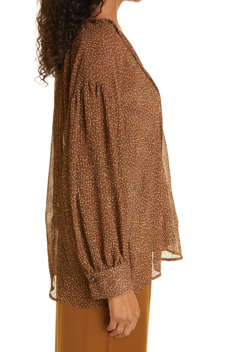 Vince Starry Dot Shirred Split Neck Blouse, Alternate, color,