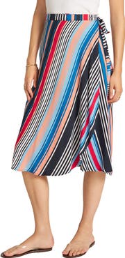 matty m. Striped Midi Wrap Skirt