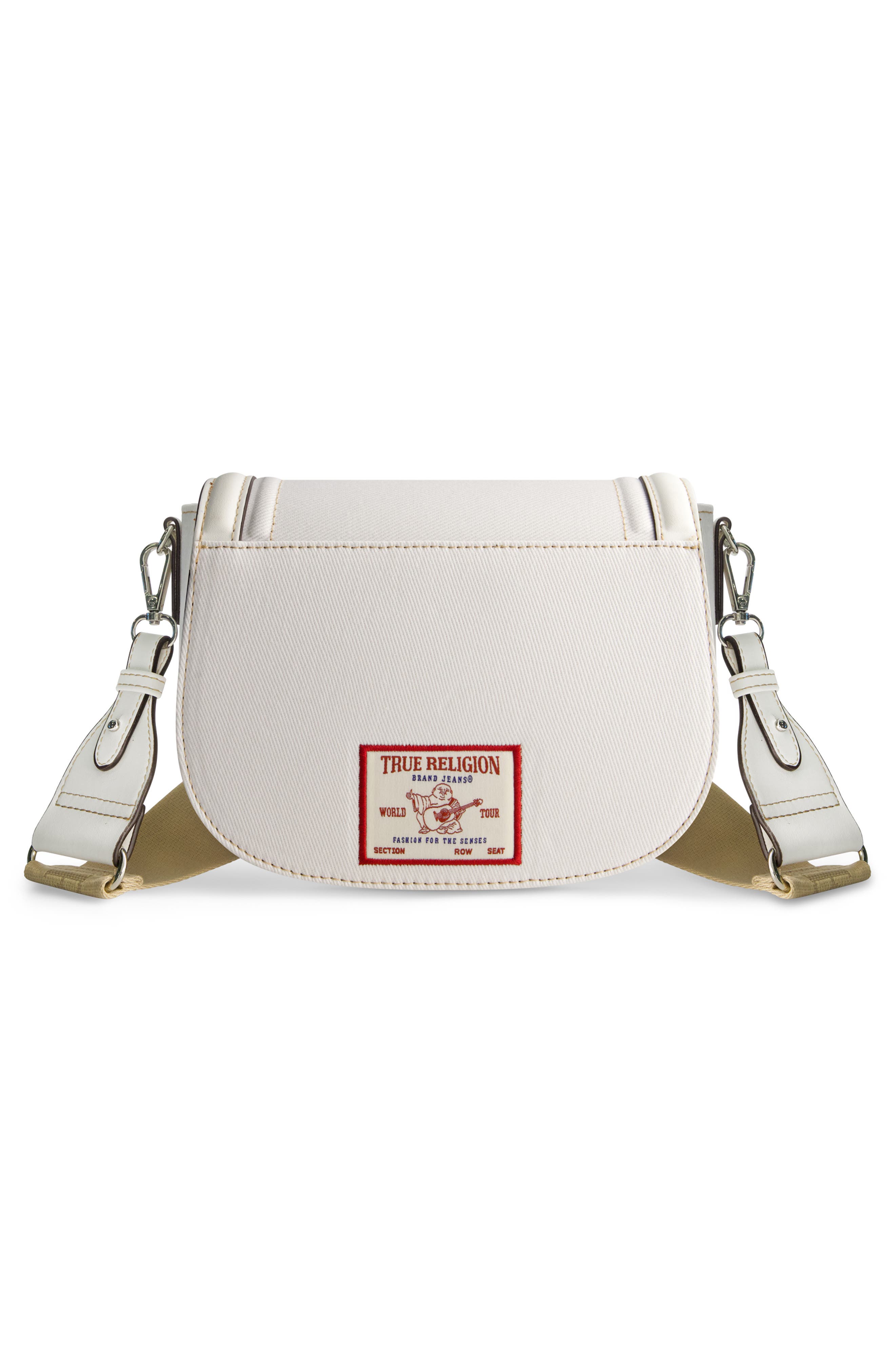 Distressed Logo Denim Saddle Bag, Alternate, color, WHITE