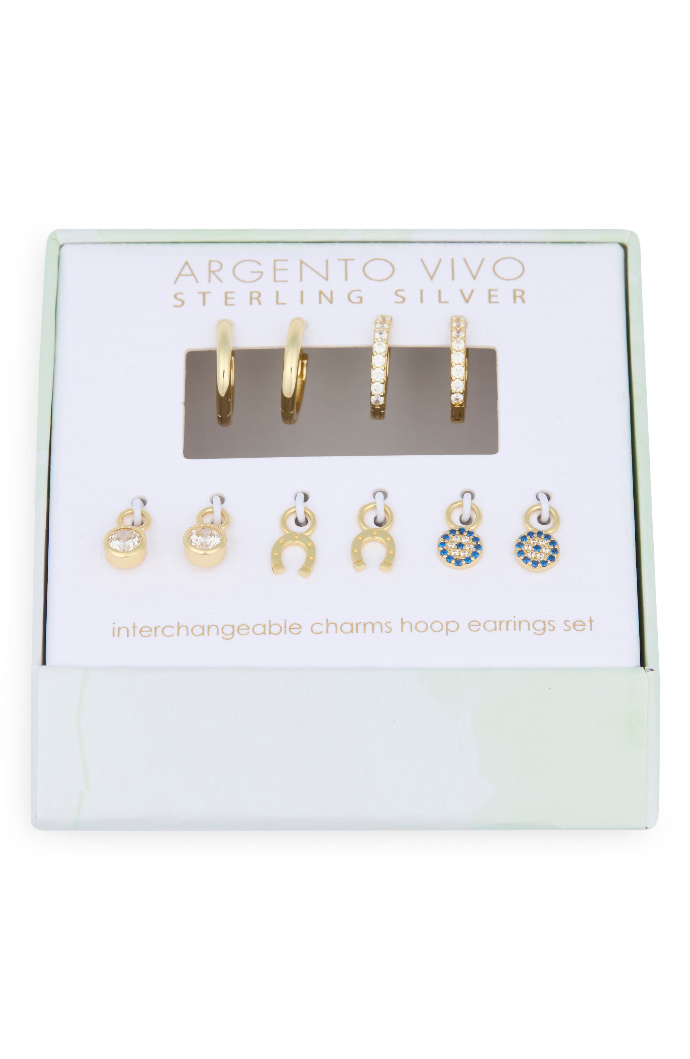 Argento Vivo Sterling Silver Mixed CZ Charms & 2-Pack Huggie Hoop Earrings