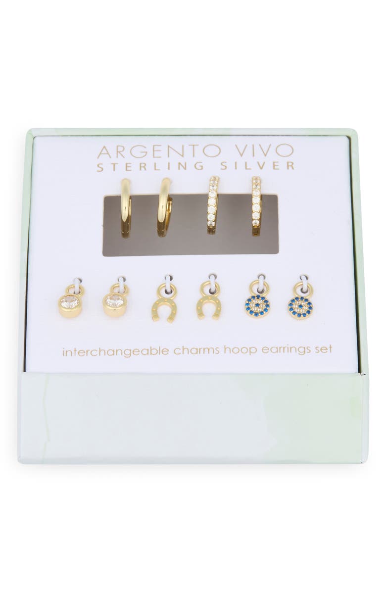 Argento Vivo Sterling Silver Mixed CZ Charms & 2-Pack Huggie Hoop Earrings, Main, color, Gold