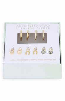 Argento Vivo Sterling Silver Mixed CZ Charms & 2-Pack Huggie Hoop Earrings