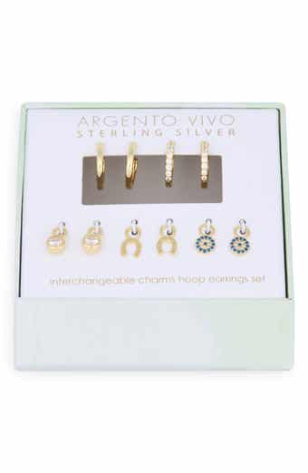 Argento Vivo Sterling Silver Mixed CZ Charms & 2-Pack Huggie Hoop Earrings