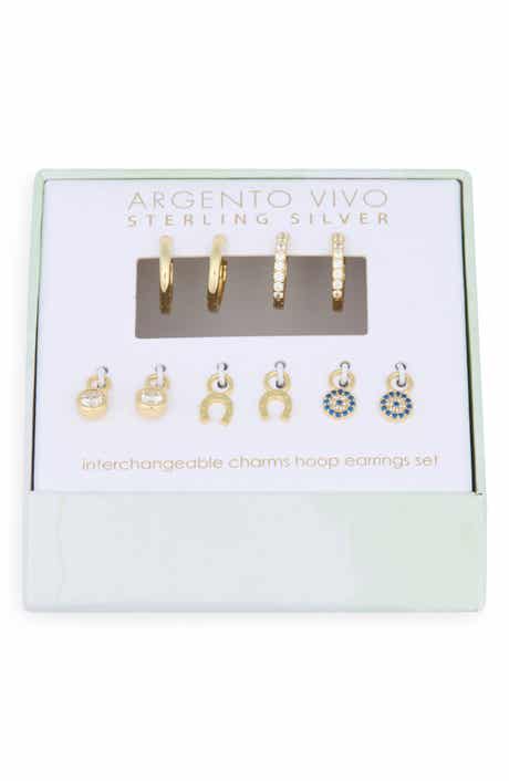 Argento Vivo Sterling Silver Mixed CZ Charms & 2-Pack Huggie Hoop Earrings