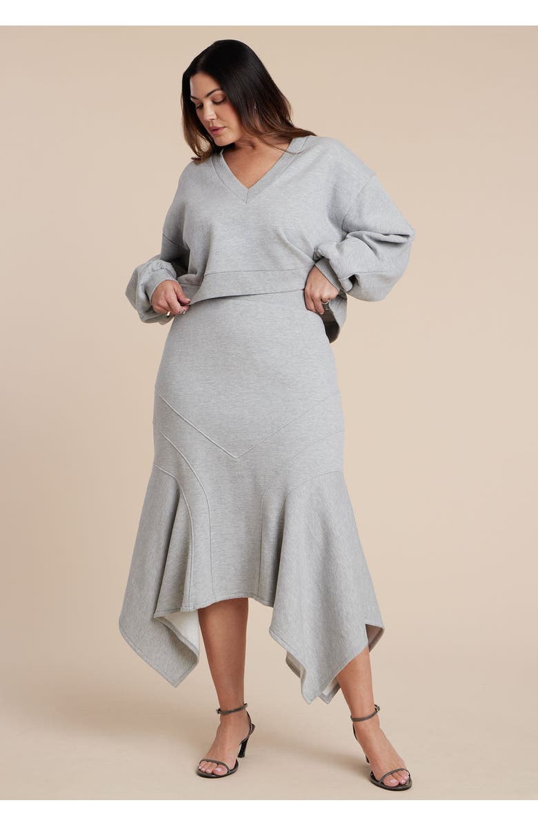 ELOQUII Seam Detail Trumpet French Terry Skirt, Main, color, Heather Grey