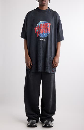 Planet Earth Distressed Oversize Cotton Graphic T-Shirt
