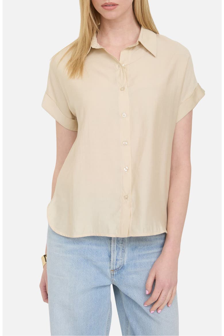 Short Sleeve Button-Up Shirt, Main, color, LIGHT KHAKI