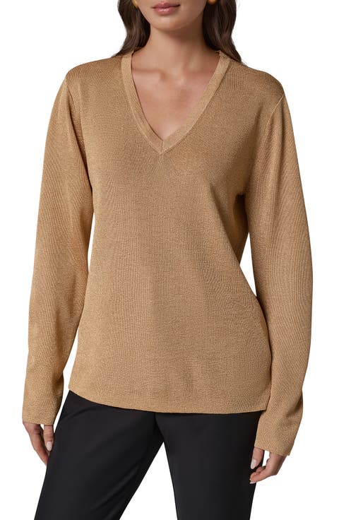 Metallic V-Neck Rib Sweater