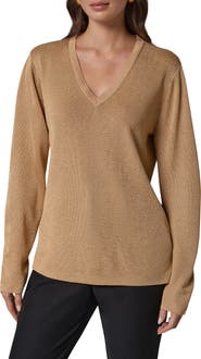 Donna Karan New York Metallic V-Neck Rib Sweater