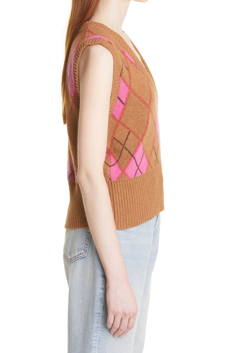Ganni Harlequin Argyle Recycled Wool Blend Sweater Vest, Alternate, color, 