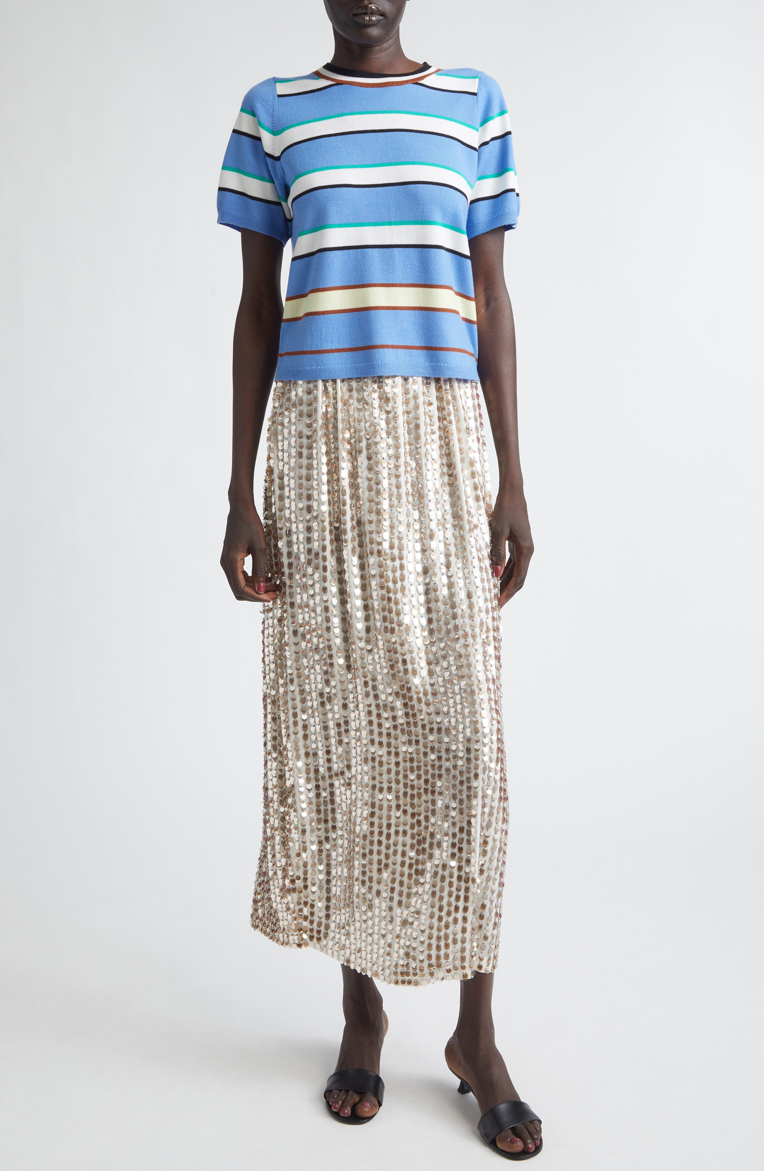 Marcella Sequin Embellished Silk Skirt - image 2