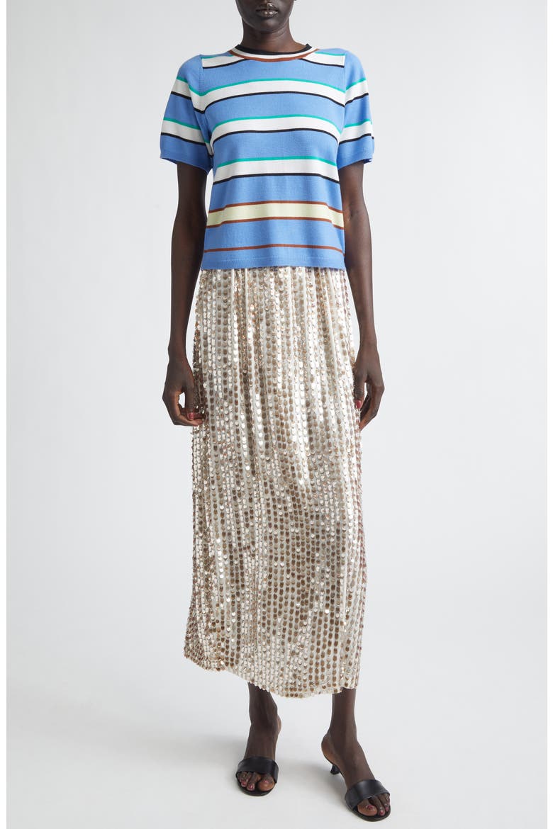 Benji Stripe Short Sleeve Wool Sweater, Alternate, color, HYACINTH