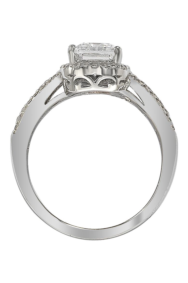 Sterling Silver Emerald Cut White Cubic Zirconia Halo Bridal Ring, Alternate, color, WHITE