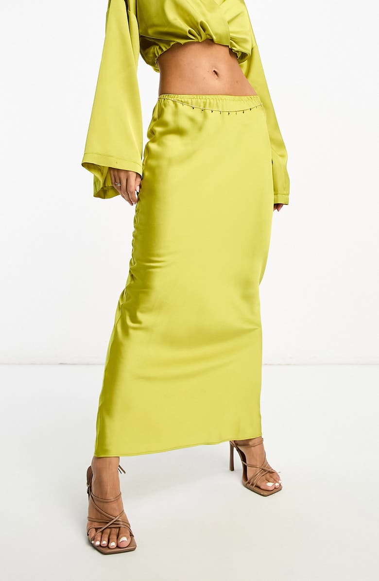 ASOS DESIGN Bias Cut Satin Skirt, Main, color, Yellow