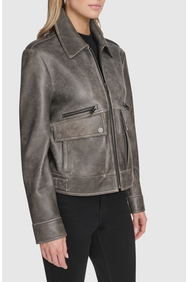 Addis Aviator Leather Jacket, Alternate, color, BLACK