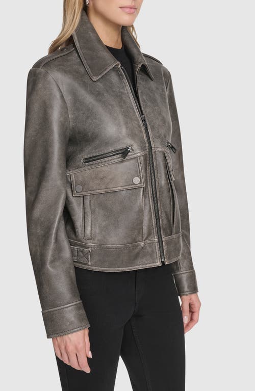Andrew Marc Addis Aviator Leather Jacket In Gray