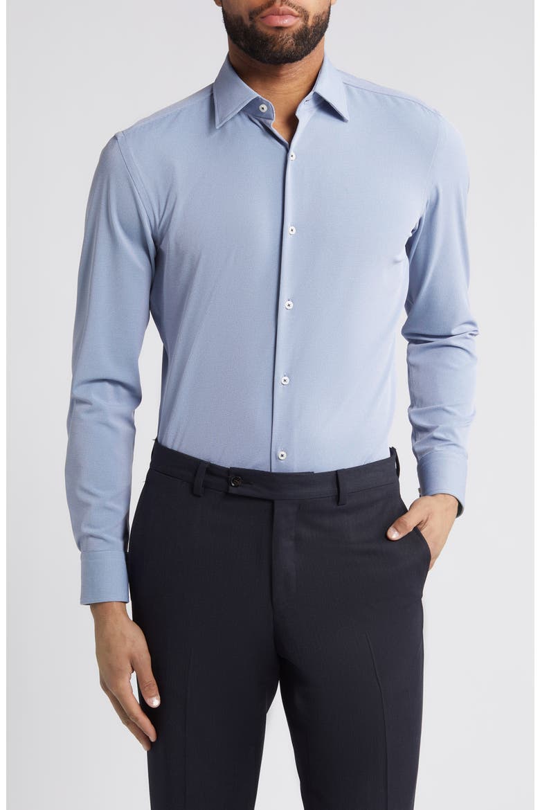 Hank Slim Fit Solid Stretch Dress Shirt, Main, color, NVY