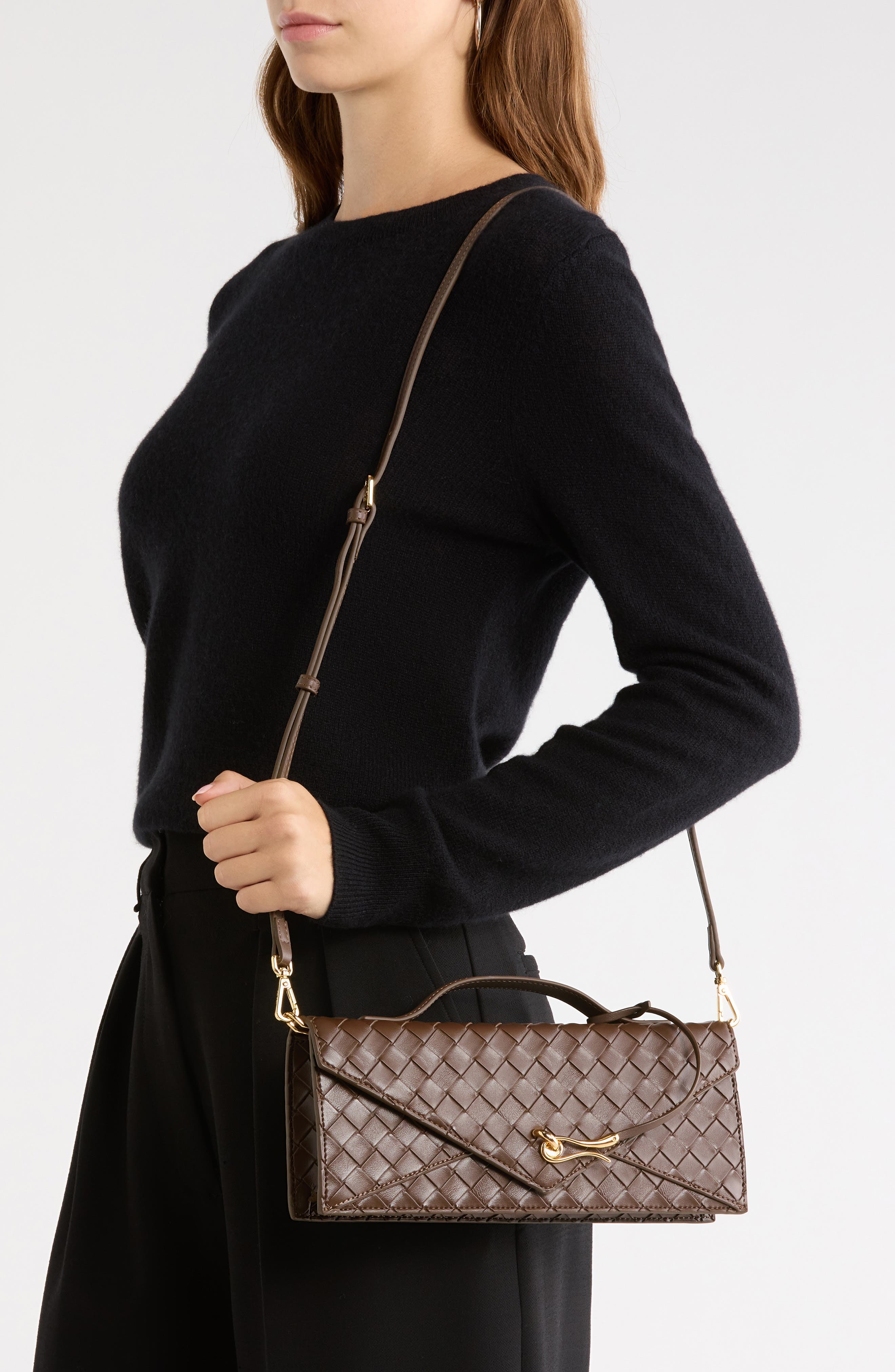 Celeste Woven Faux Leather Envelope Top Handle Bag, Alternate, color, MOCHA BROWN