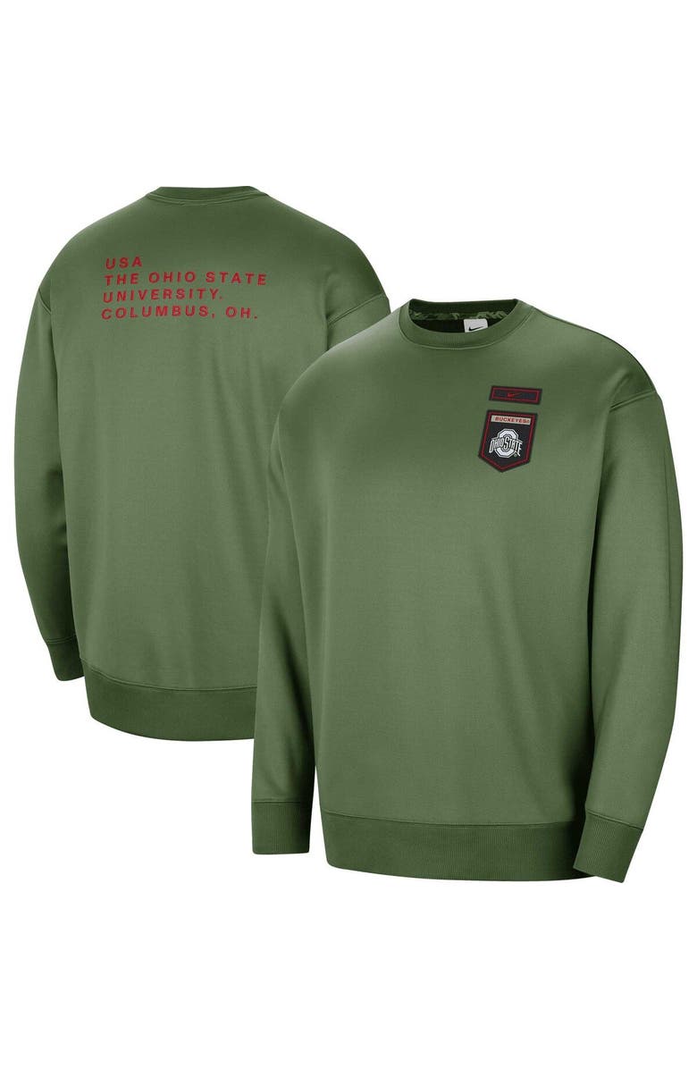Nike Women's Nike Olive Ohio State Buckeyes Military Collection All-Time Performance Crew Pullover Sweatshirt, Main, color, 