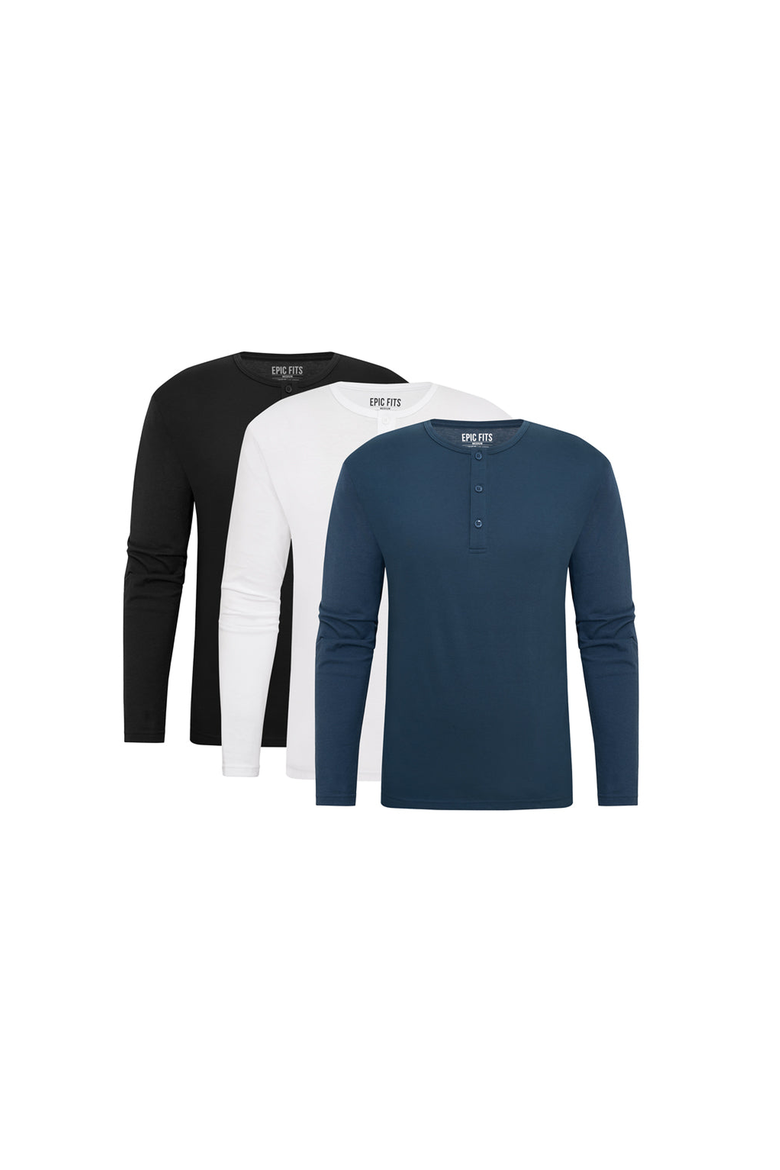 Long Sleeve Henley 3 Pack, Main, color, Black, White, Slate Blue