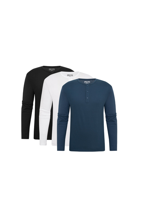 Long Sleeve Henley 3 Pack
