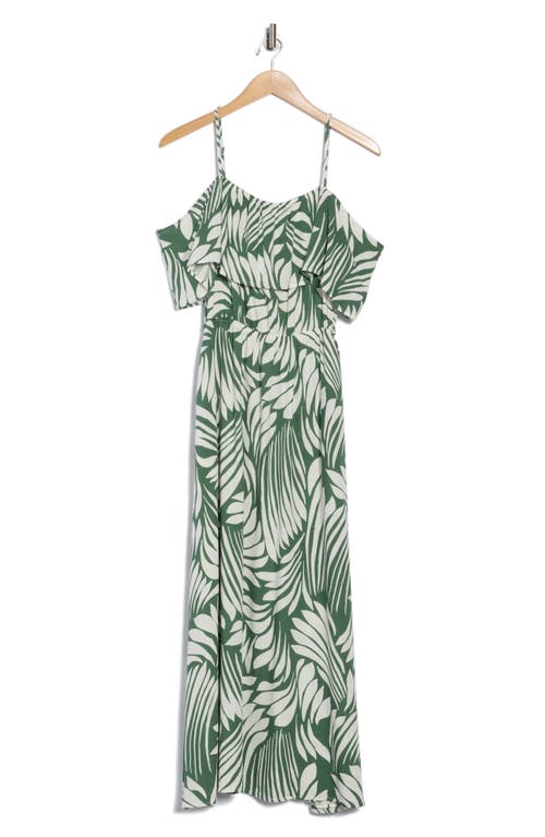 Area Stars Fan Print Cold Shoulder Maxi Dress In Green