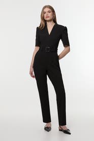 Karen Millen Structured Crepe Forever Belted Jumpsuit