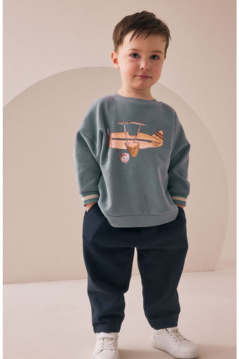 Kids' Airplane Graphic Sweatshirt & Sweatpants Set, Alternate, color, BLUE