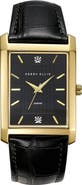 Perry Ellis Slim Rectangular Diamond Leather Strap Watch, 31mm x 40mm