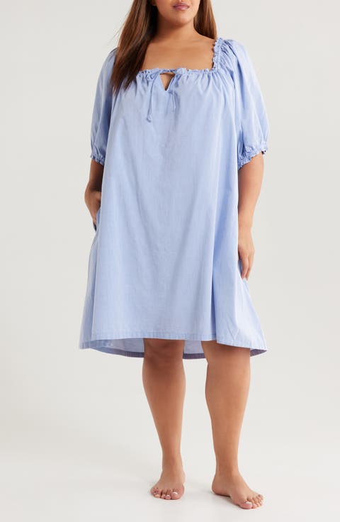 Tie Front Cotton Nightgown (Plus)