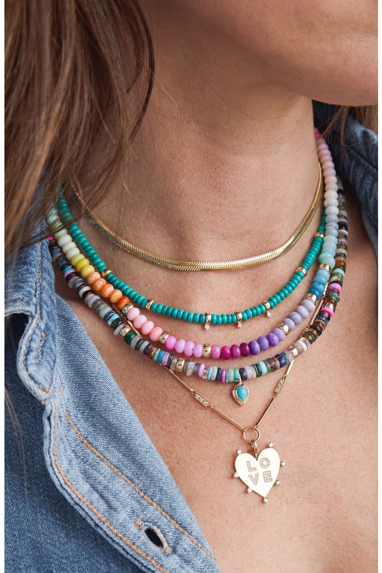 Turquoise & Rondelle Gold Bead Necklace with Diamonds, Alternate, color, YELLOW GOLD