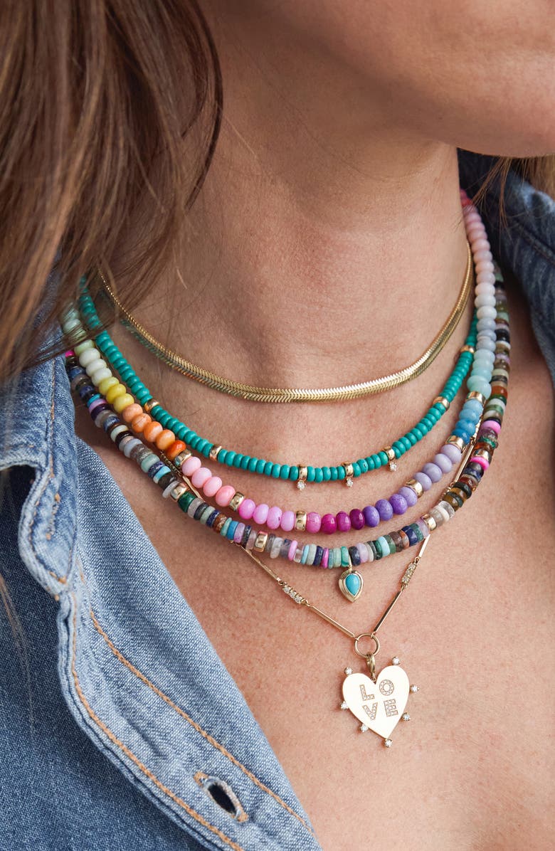 Zoë Chicco Turquoise & Rondelle Gold Bead Necklace with Diamonds, Alternate, color, Yellow Gold