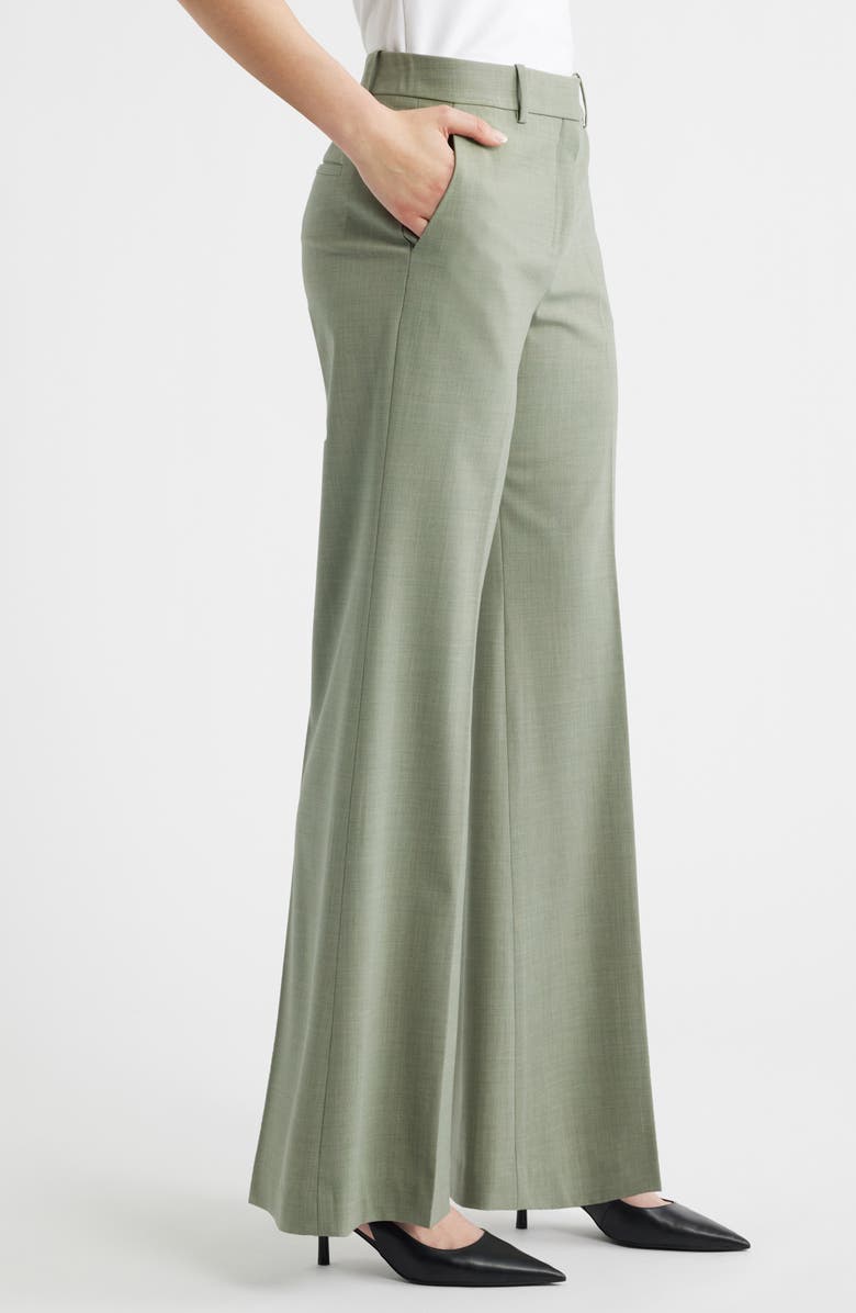 Theory Fluid Flare Stretch Wool Pants, Alternate, color, Vetiver Melange