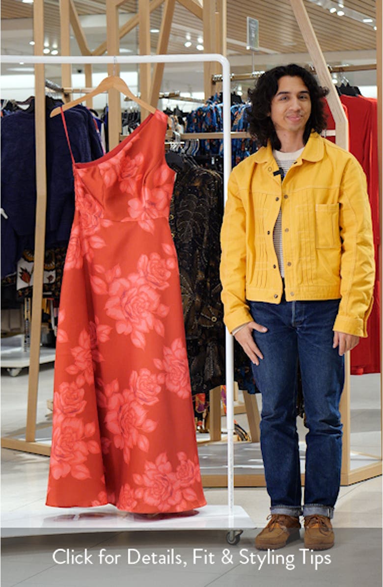 Floral One-Shoulder Satin Gown, sales video thumbnail