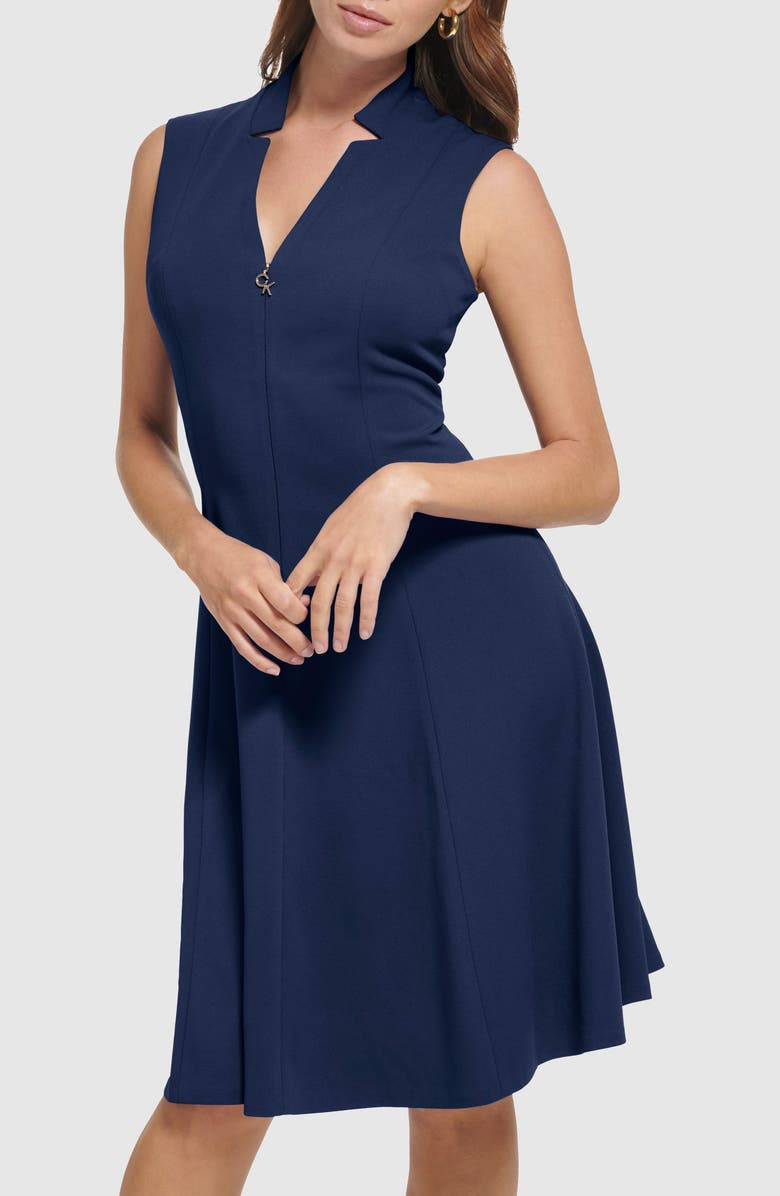 Calvin Klein Zip Front A-Line Dress, Alternate, color, Indigo