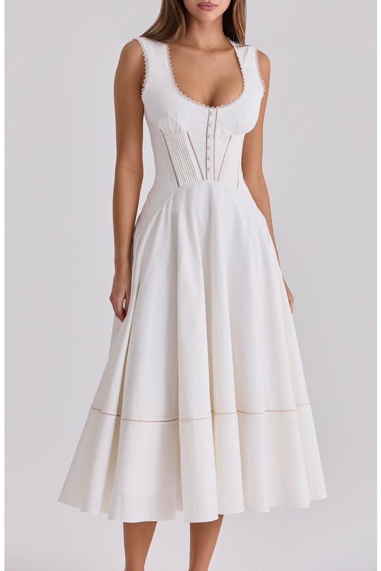 Solana Lace Detail Stretch Cotton Cocktail Dress, Alternate, color, WHITE