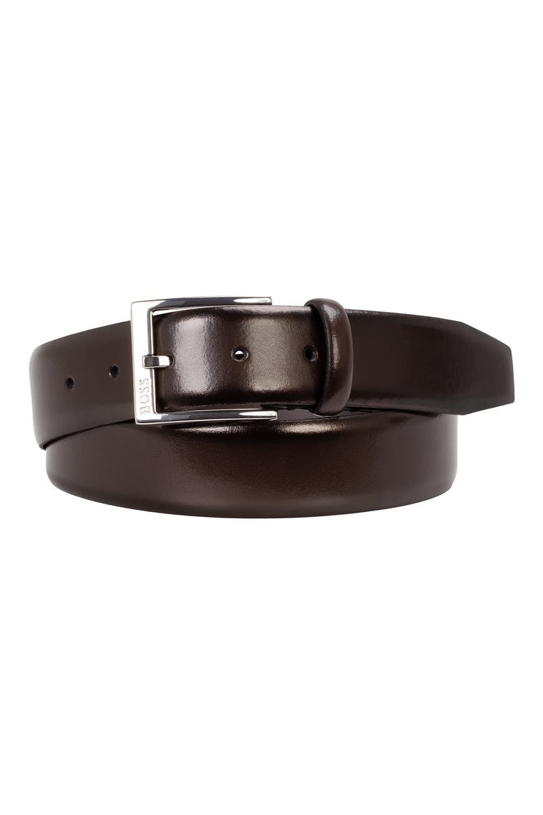 Elloy Leather Belt, Main, color, DARK BROWN