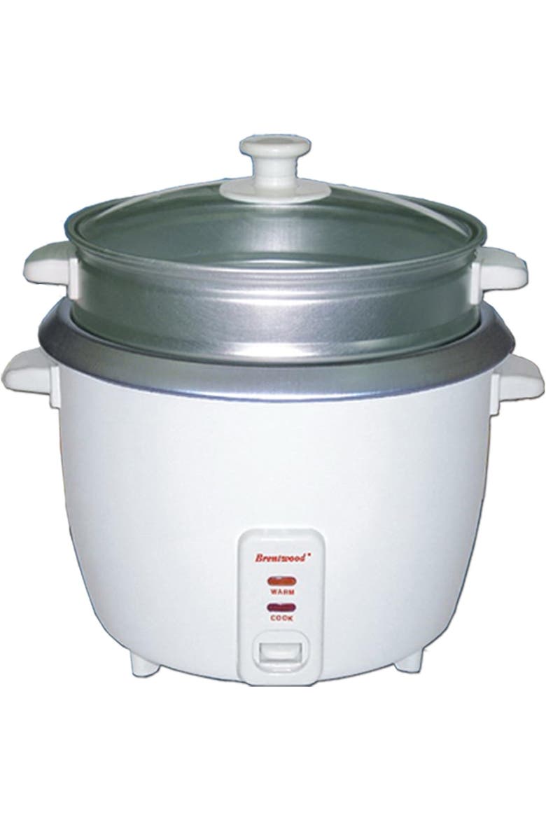 (Uncooked) Rice Cooker With Steamer, Main, color, WHITE AND STAINLESS STEEL