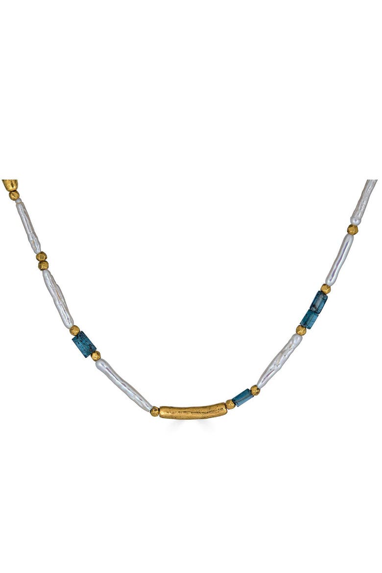 Biwa Pearl and Kyanite Necklace, Alternate, color, Gold
