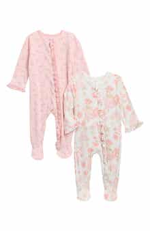 2-Pack Floral Print Stretch Viscose Ruffled Footies