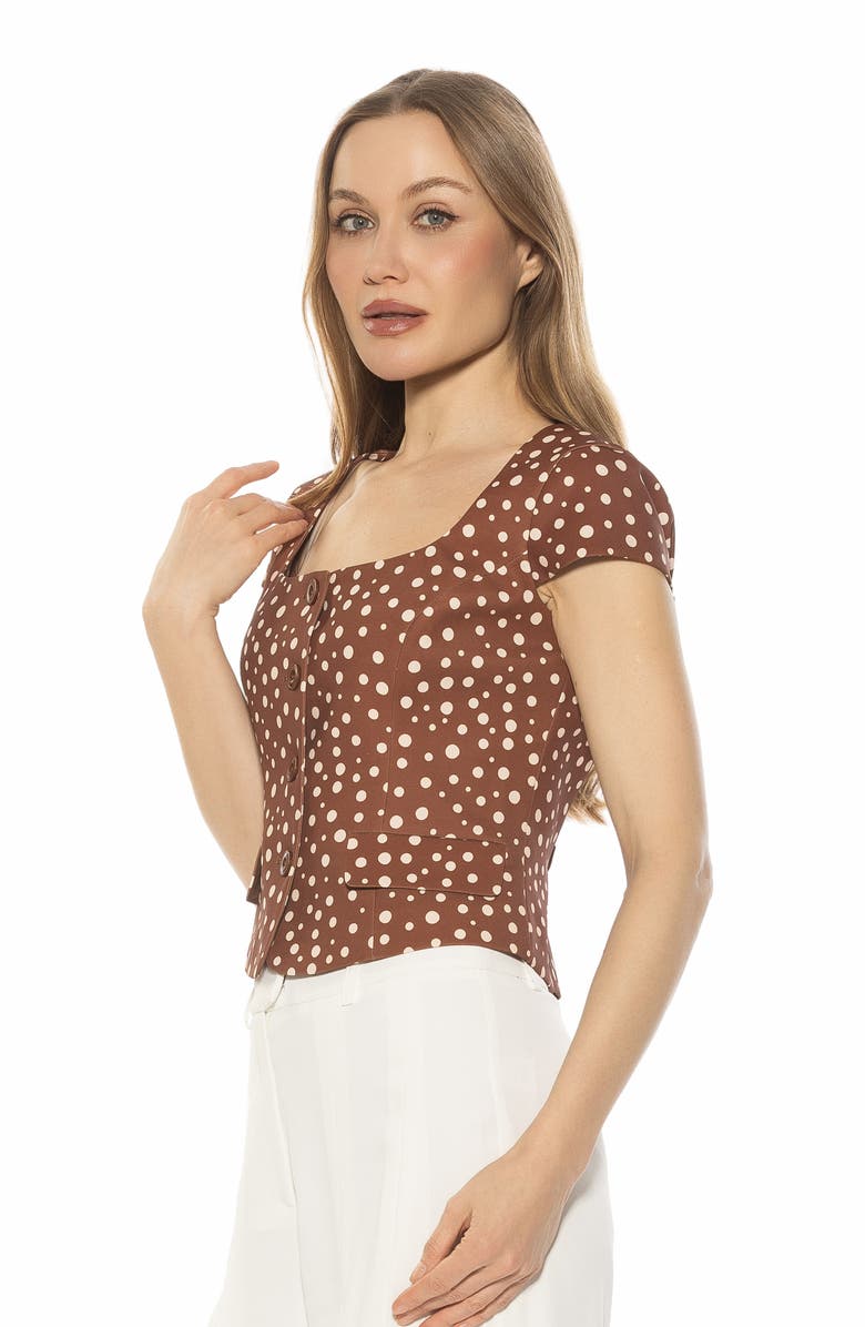 Alexia Admor Cap Sleeve Button-Up Top, Alternate, color, Brown Polka