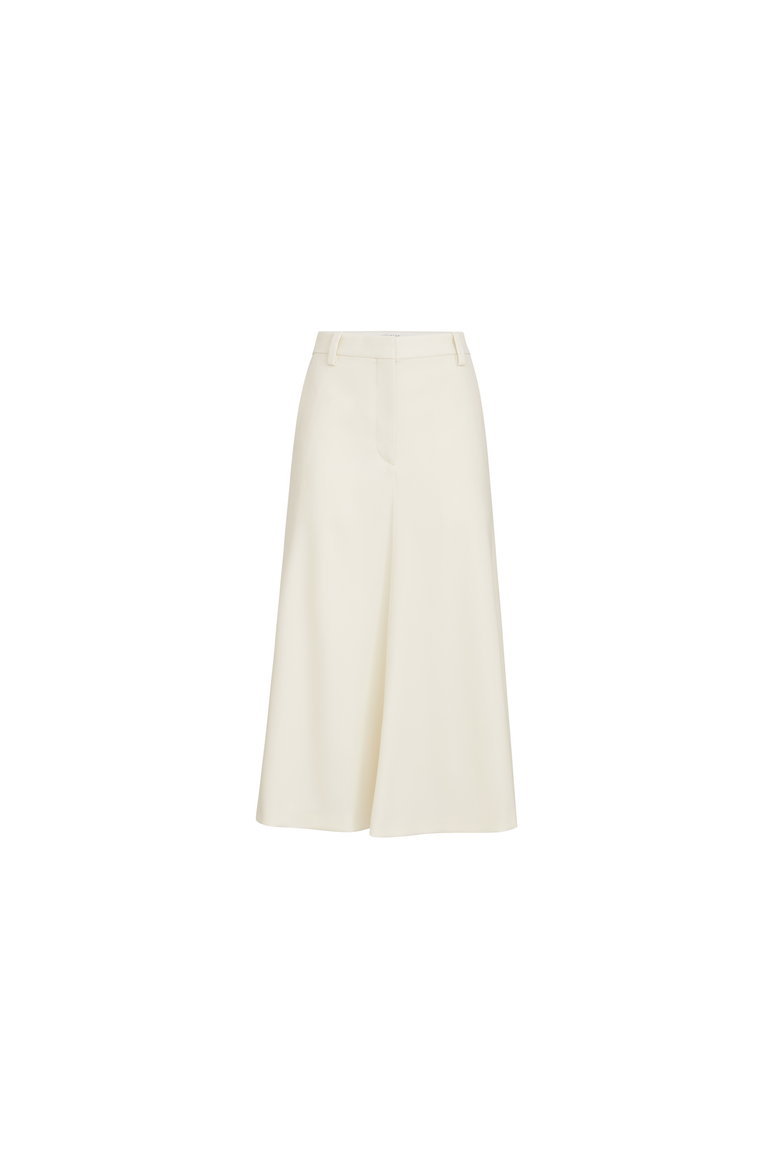 Comfort virgin wool gabardine flute skirt with monili, Alternate, color, Milk