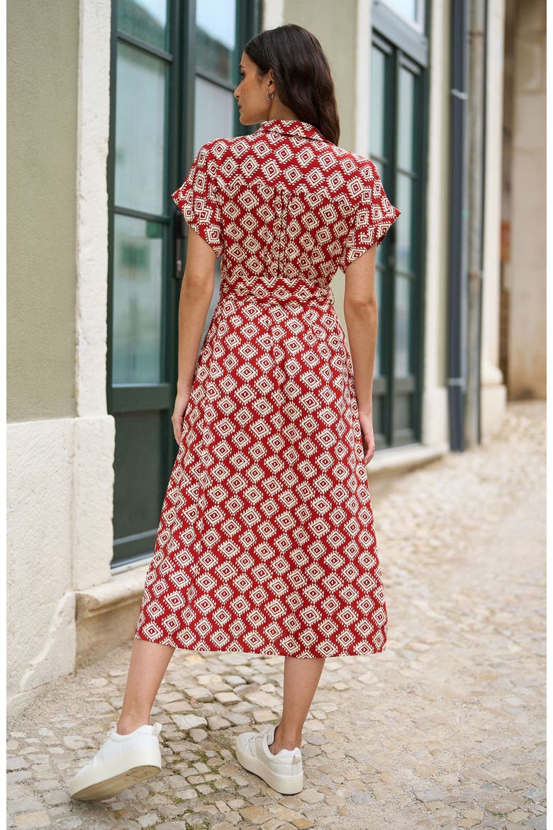 Belted Midi Shirt Dress, Alternate, color, Red
