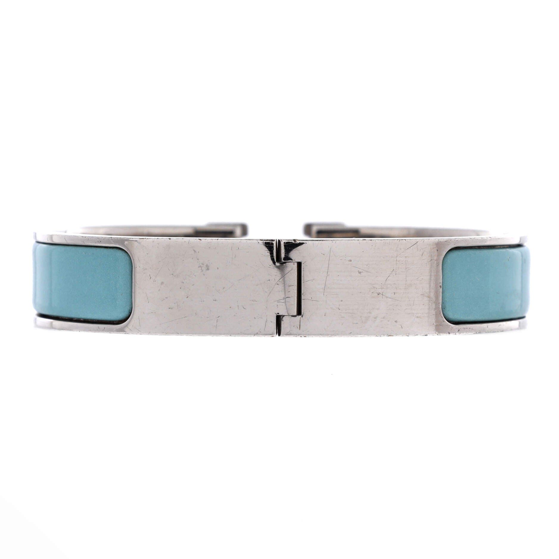 Pre-Owned Hermes Clic H Bracelet Enamel Narrow, Alternate, color, Blue