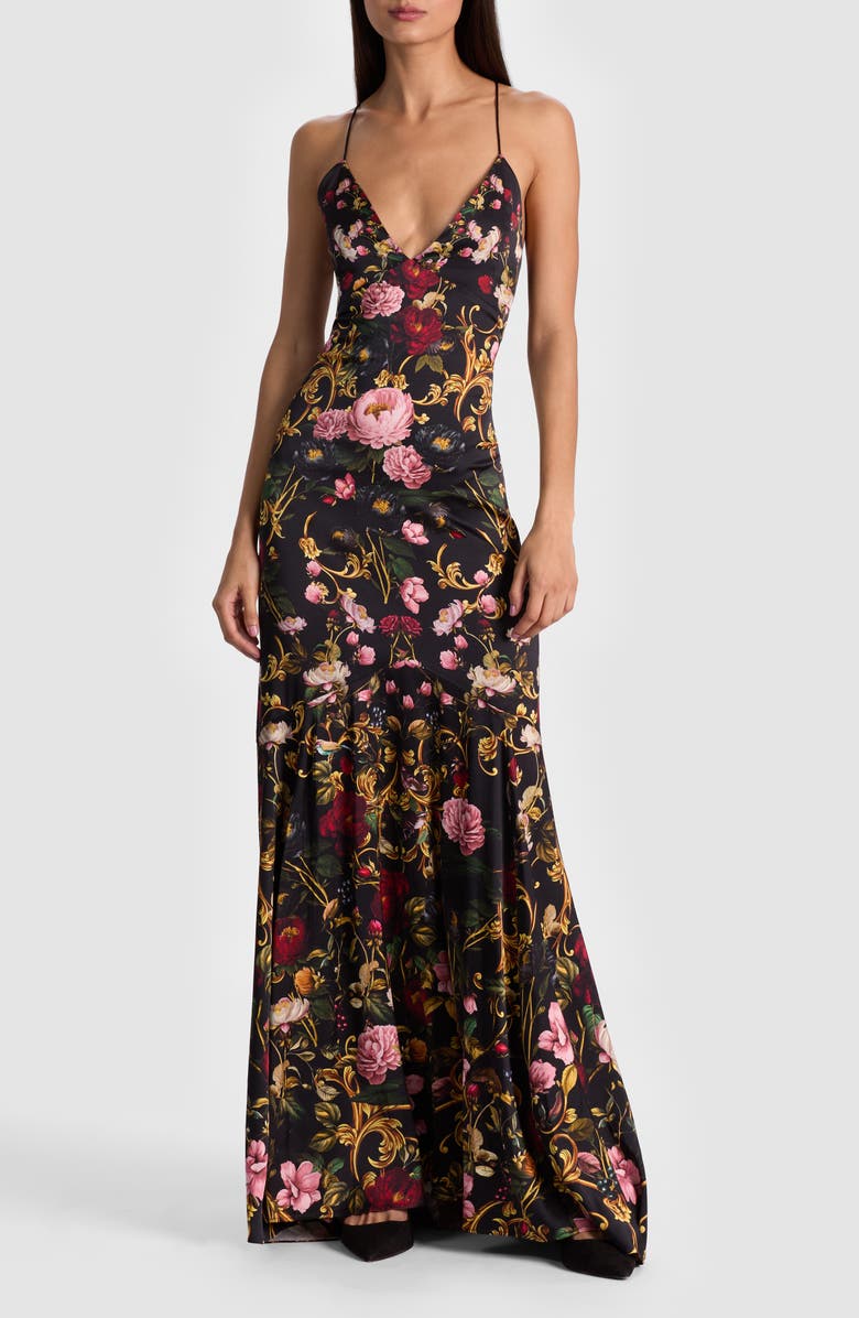 Alice + Olivia Milta Floral Mermaid Slipdress, Main, color, Evermine