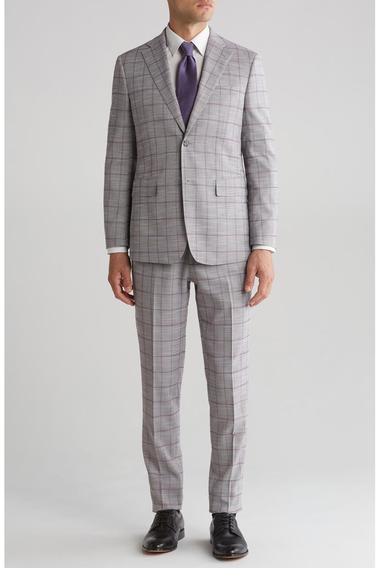 Plaid Trim Fit Two-Piece Suit, Main, color, GRAY