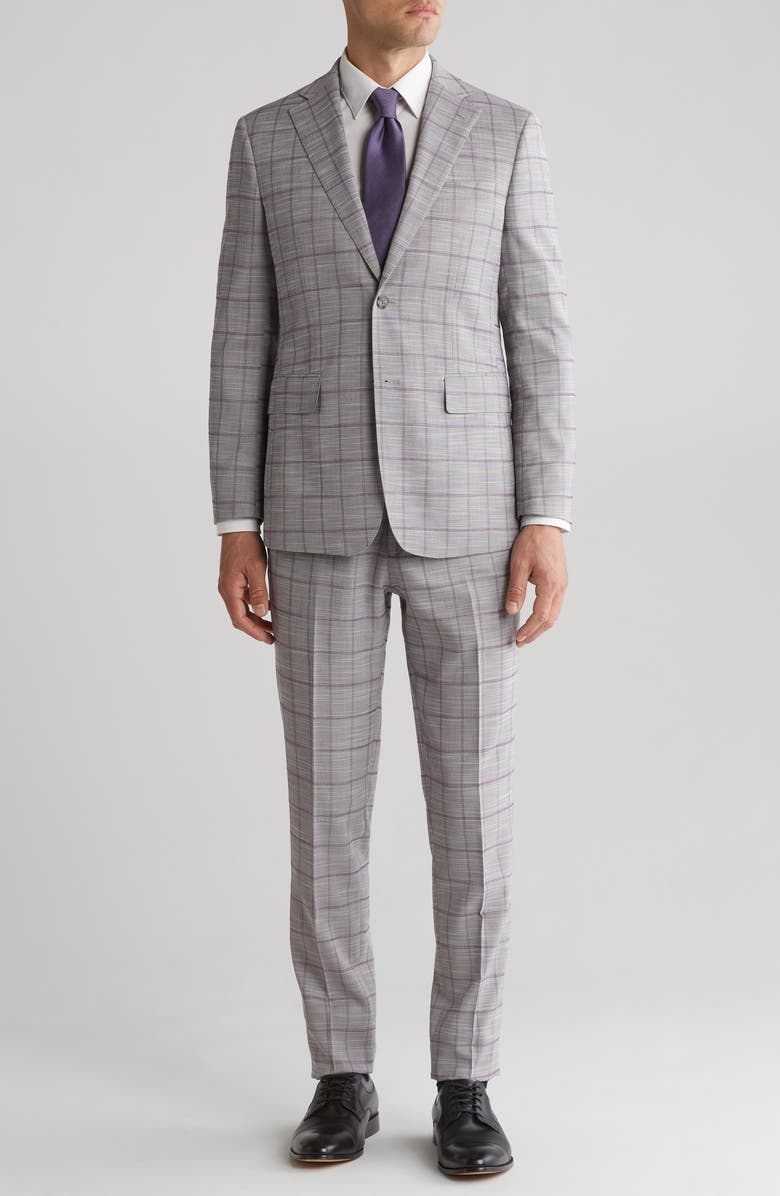 English Laundry Plaid Trim Fit Two-Piece Suit, Main, color, Gray